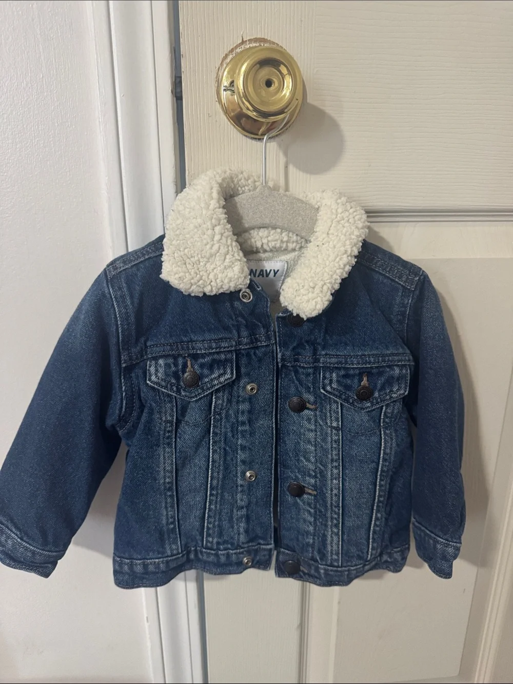 Old navy Kids Dark Blue Denim Jacket with Cream Sherpa Collar